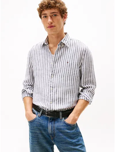 Tommy Hilfiger Regular Fit Striped Linen Shirt In Blue