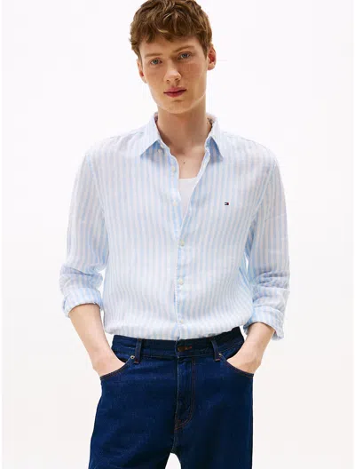 Tommy Hilfiger Regular Fit Striped Linen Shirt In Blue