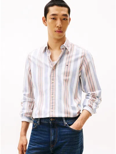 Tommy Hilfiger Regular Fit Striped Stretch Oxford Shirt In Neutral