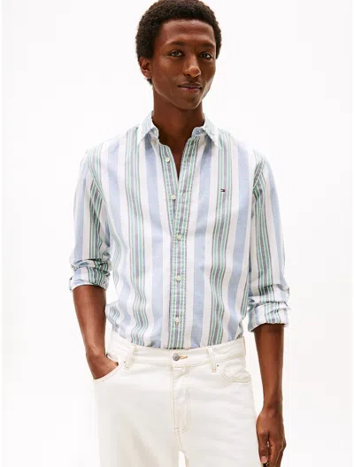 Tommy Hilfiger Regular Fit Striped Stretch Oxford Shirt In Green
