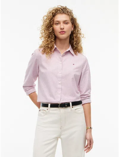 Tommy Hilfiger Regular Fit Striped Stretch Oxford Shirt In Pink