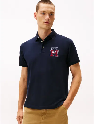 Tommy Hilfiger Regular Fit Textured Monogram Polo In Blue