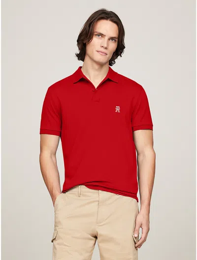Tommy Hilfiger Regular Fit Th Logo Interlock Polo In Primary Red