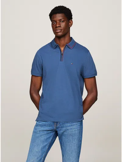 Tommy Hilfiger Regular Fit Tipped Zip Polo In Aegean Sea