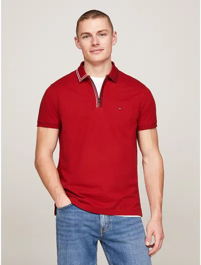 Tommy Hilfiger Regular Fit Tipped Zip Polo In Dark Magma
