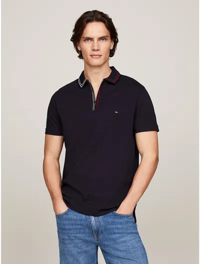 Tommy Hilfiger Regular Fit Tipped Zip Polo In Navy