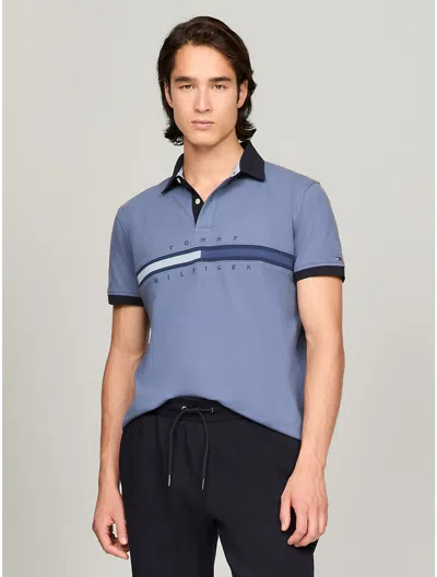 Tommy Hilfiger Regular Fit Tonal Tommy Stripe Polo In Bank Blue