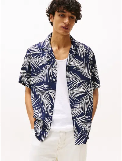Tommy Hilfiger Regular Fit Tropic Leaf Print Camp Shirt In Blue