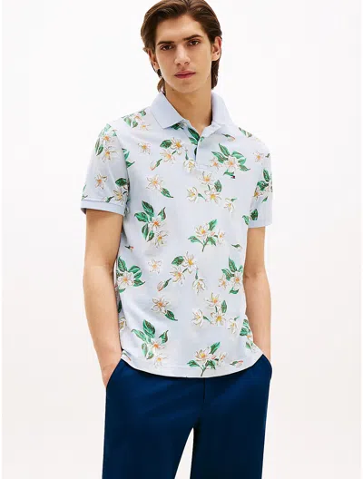 Tommy Hilfiger Regular Fit Tropical Floral Print Polo In Blue