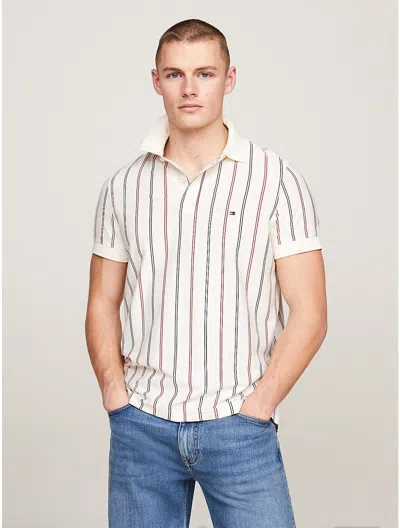 Tommy Hilfiger Regular Fit Vertical Stripe Polo In Ancient White/dark Magma