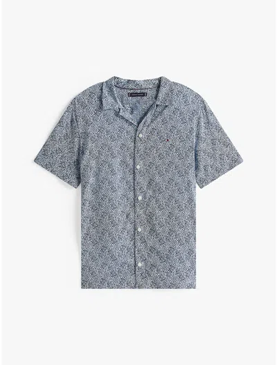 Tommy Hilfiger Regular Fit Wave Print Camp Shirt In Gray