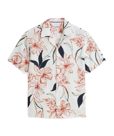 Tommy Hilfiger Regular Tropical Print Linen Short Sleeve Shirt In Multi