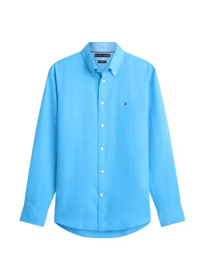 Tommy Hilfiger Regular-fit Logo-embroidered Button-down Cotton Shirt In Blue