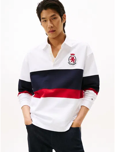 Tommy Hilfiger Relaxed Crest Logo Chest Stripe Rugby In White