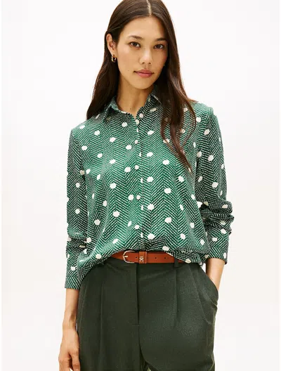 Tommy Hilfiger Relaxed Dot Print Crepe Shirt In Green
