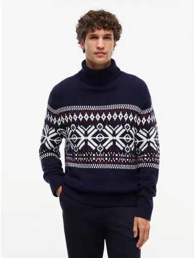 Tommy Hilfiger Wool Blend Fair Isle Turtleneck Jumper In Blue