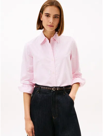 Tommy Hilfiger Relaxed Fit Allover Crest Oxford Shirt In Pink