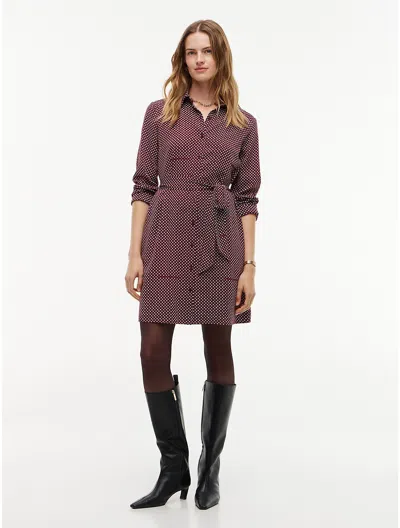 Tommy Hilfiger Relaxed Fit Allover Dot Crepe Shirtdress In Burgundy