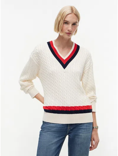 Tommy Hilfiger Relaxed Fit Cable Knit Cricket Sweater In White