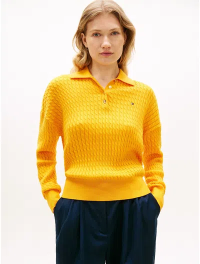 Tommy Hilfiger Relaxed Fit Cable Knit Sweater Polo In Orange