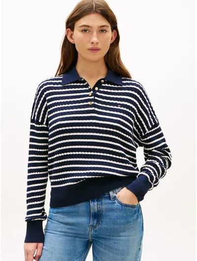 Tommy Hilfiger Relaxed Fit Cable Knit Sweater Polo In Gold