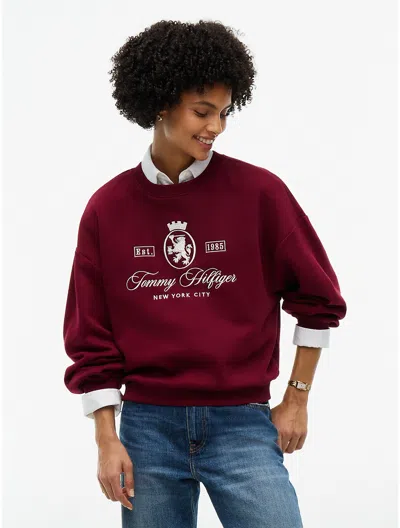 Tommy Hilfiger Relaxed Fit Crest Logo Sweatshirt In Burgundy