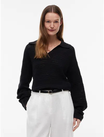 Tommy Hilfiger Relaxed Fit Crochet Sweater Polo In Black