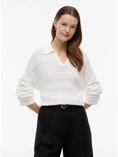 Tommy Hilfiger Relaxed Fit Crochet Sweater Polo In White
