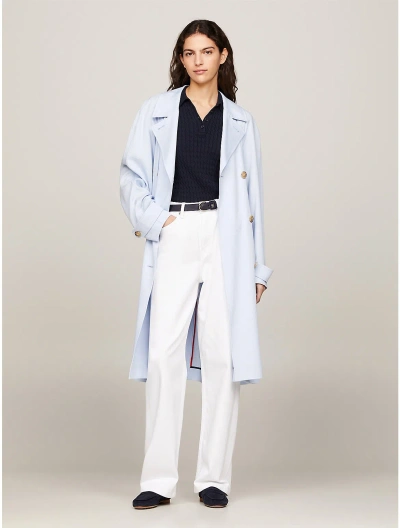 Tommy Hilfiger Double Breasted Relaxed Fit Trench Coat In Breezy Blue