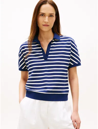 Tommy Hilfiger Relaxed Fit Heathered Stripe Polo In Blue