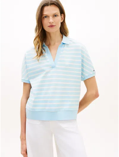 Tommy Hilfiger Relaxed Fit Heathered Stripe Polo In Blue