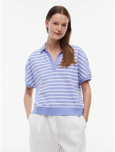 Tommy Hilfiger Relaxed Fit Heathered Stripe Polo In Blue