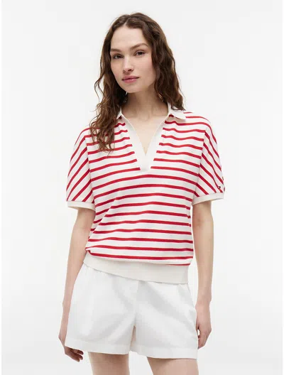 Tommy Hilfiger Relaxed Fit Heathered Stripe Polo In White