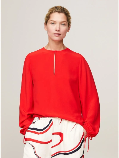 Tommy Hilfiger Relaxed Fit Keyhole Crepe Blouse In Fierce Red