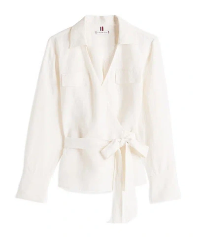 Tommy Hilfiger Relaxed Fit Linen Blend Wrap Blouse In Ivory Petal