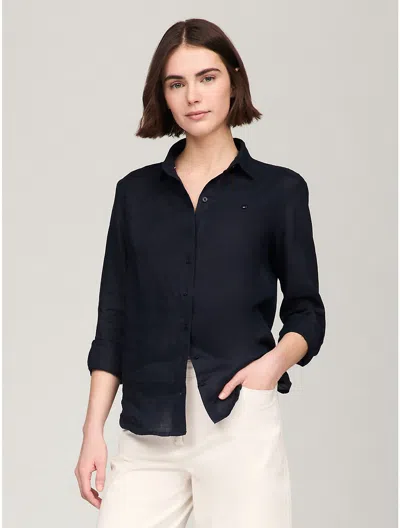 Tommy Hilfiger Relaxed Fit Linen Shirt In Navy