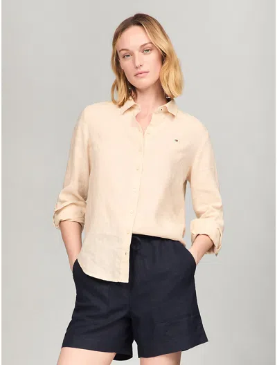 Tommy Hilfiger Relaxed Fit Linen Shirt In Tuscan Beige