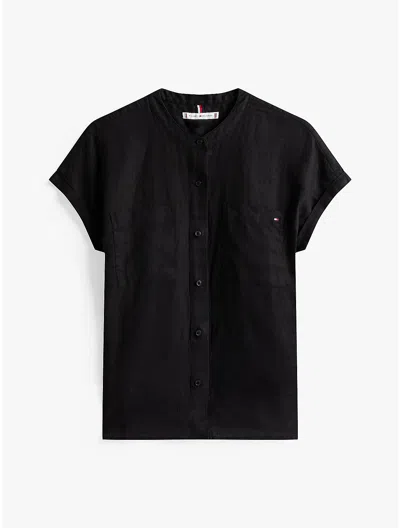 Tommy Hilfiger Relaxed Fit Linen Top In Black