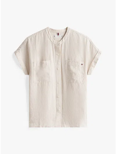 Tommy Hilfiger Relaxed Fit Linen Top In Classic Ithaca/sandalwood