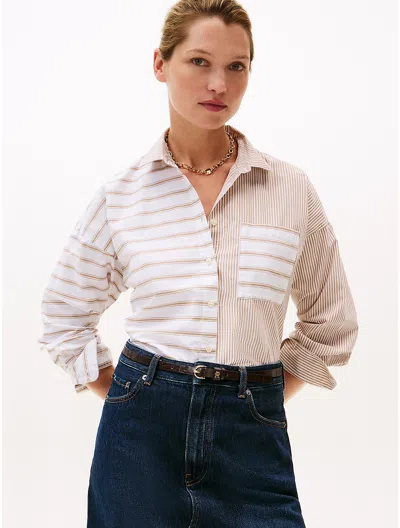 Tommy Hilfiger Relaxed Fit Mix Stripe Poplin Shirt In Brown