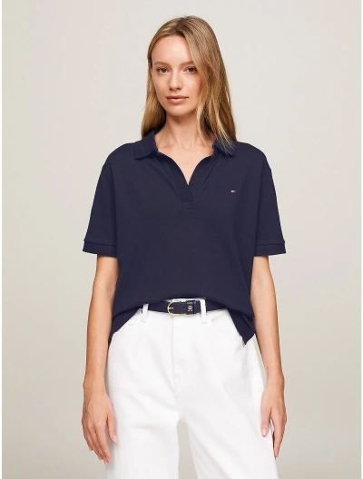 Tommy Hilfiger Relaxed Fit Open Placket Polo In Navy