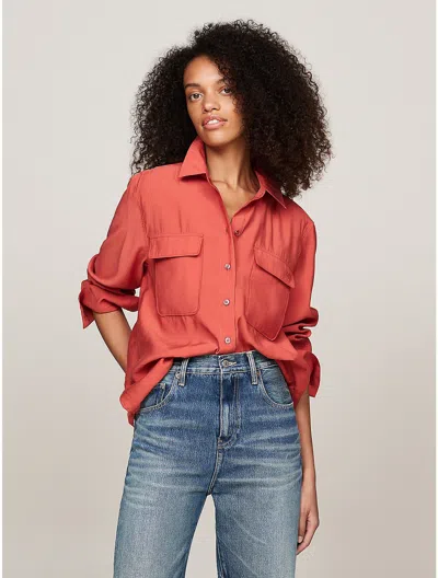Tommy Hilfiger Relaxed Fit Patch Pocket Shirt In Terra Red