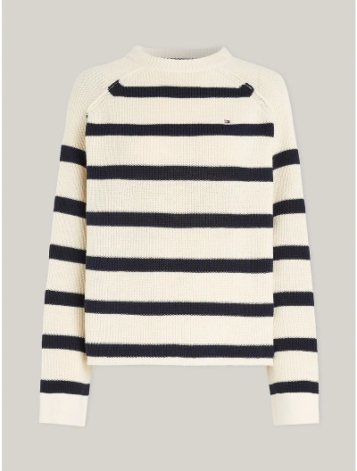 Tommy Hilfiger Cardi Stitch Womens Crew Jumper In Breton Calico/desert Sky