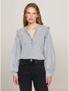 Tommy Hilfiger Relaxed Fit Ruffle Stripe Top In Ivy Stripe/ Vessel Blue