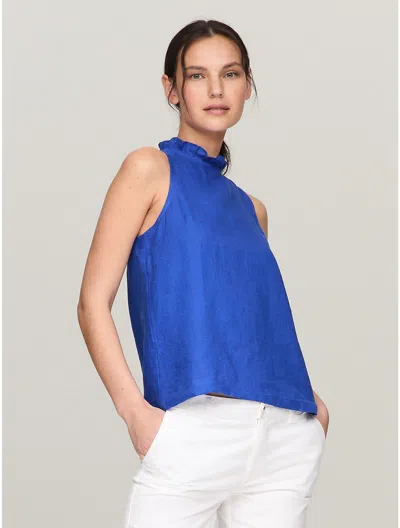 Tommy Hilfiger Relaxed Fit Sleeveless Ruffle Linen Top In Royalty