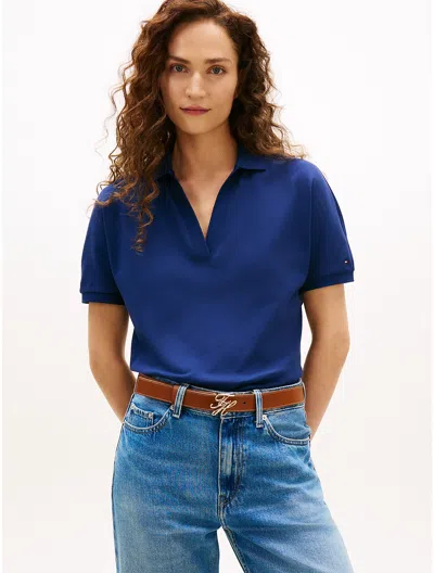 Tommy Hilfiger Relaxed Fit Stretch Pique Polo In Blue