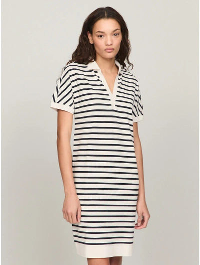 Tommy Hilfiger Relaxed Fit Stripe Polo Dress In Weathered White Multi