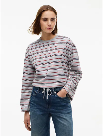 Tommy Hilfiger Relaxed Fit Striped Drawcord T In Stripe Light Grey