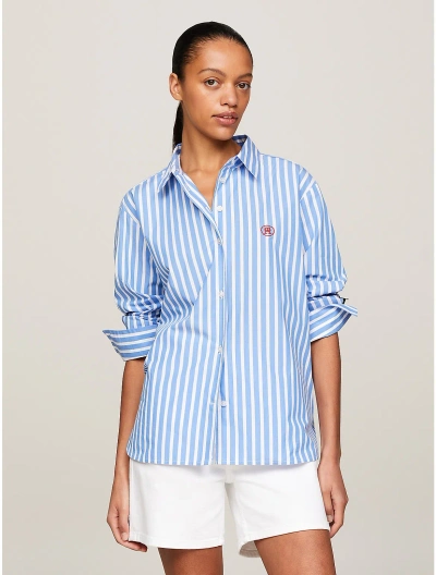 Tommy Hilfiger Relaxed Fit Th Monogram Stripe Shirt In Bold Stripe/ Blue Spell