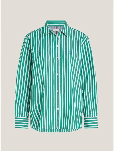 Tommy Hilfiger Relaxed Fit Th Monogram Stripe Shirt In Bold Stripe/ Olympic Green